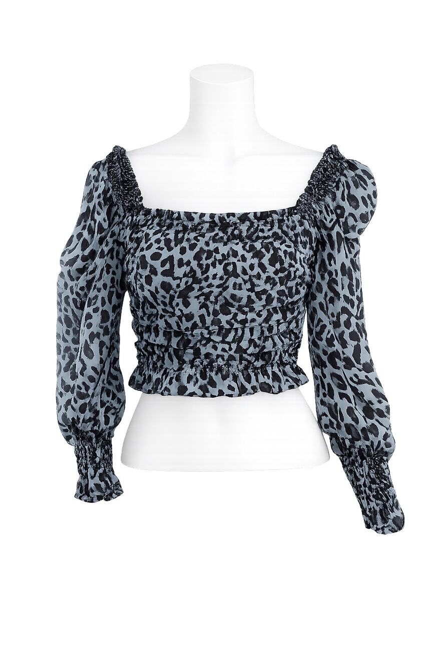 Zara Women’s Blue Leopard Print Chiffon Ruched Crop Top - Size Small